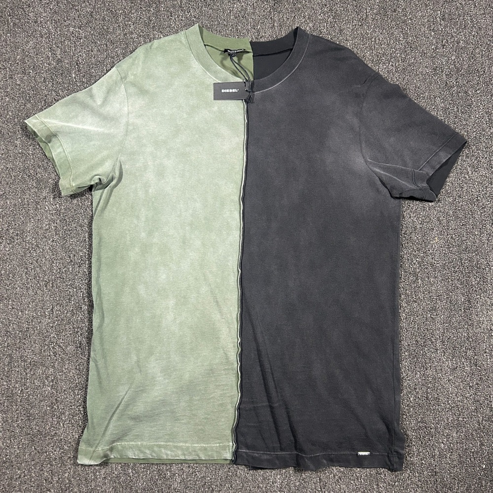Diesel T-Double T-Shirt Mens XXL Black Green Split Two-Tone NWT Deconstructed